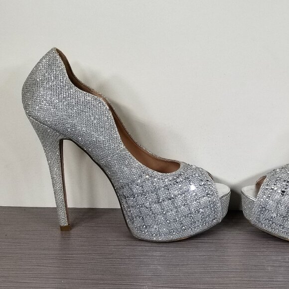 Lauren Lorraine Candy Crystal Peep Toe Pump, Silver, Womens Size 7 M - Picture 7 of 12